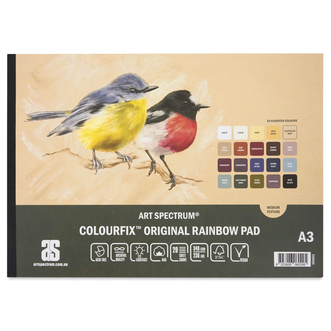 Art Spectrum Colourfix Pastel Pad - Pkg of 20 Sheets, Rainbow, A3